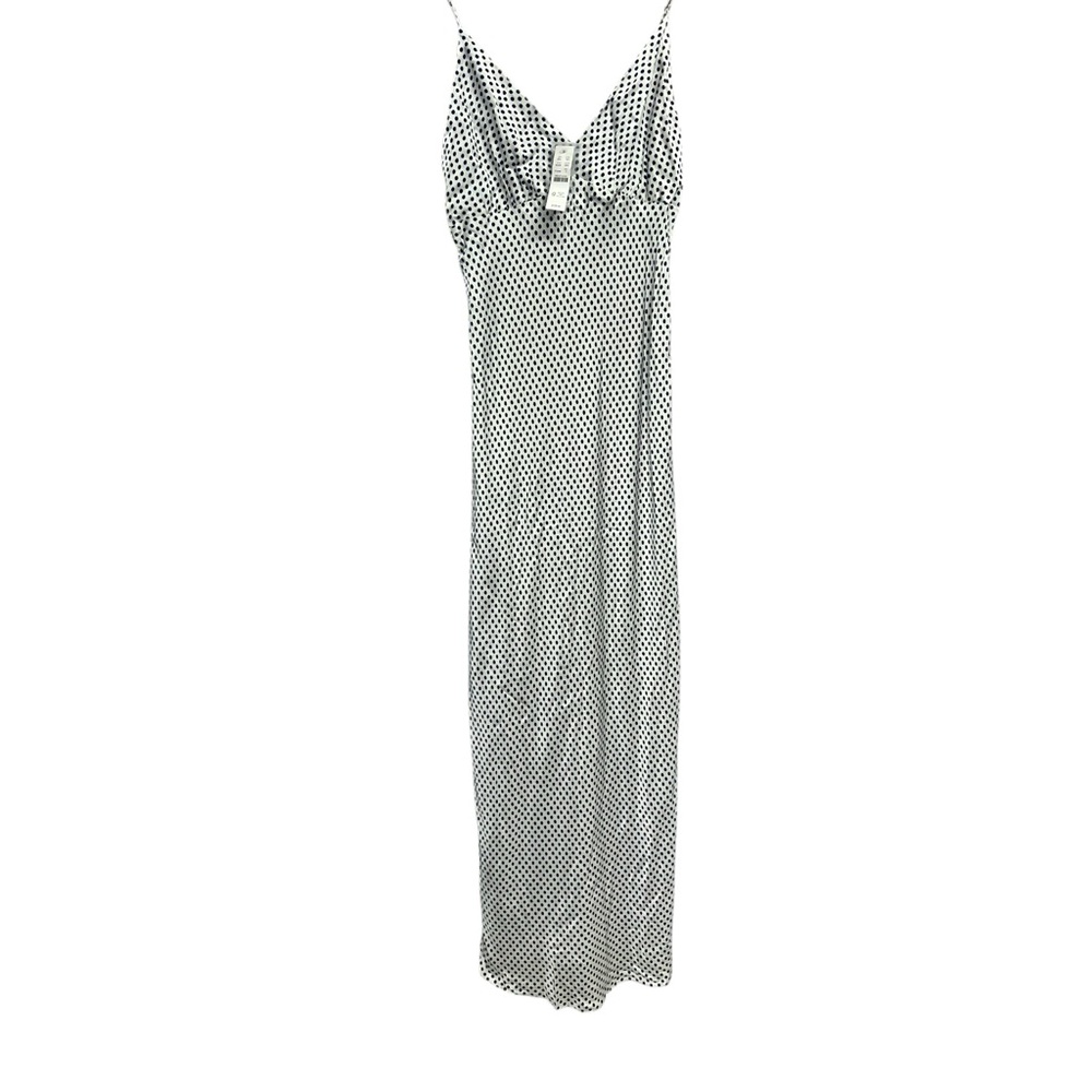 J. Crew Collection Full Length Luster Silky V-neck White Slip Dress Polka Dot‎ 4 - Picture 4 of 7